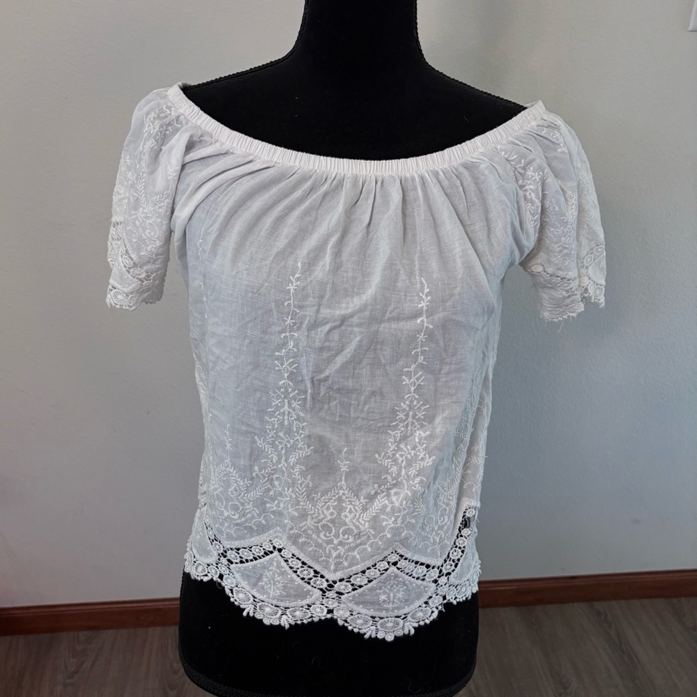 Full Tilt Cottagecore White Cotton Lace Embroidered Cropped Top Size Small​​​​